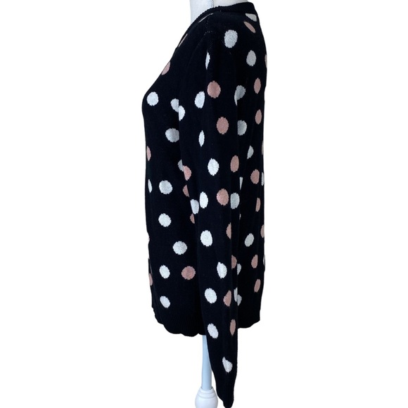 Popsugar Black Pink Cream Polka Dot Sweater M Crew Neck Pullovers Cozy Warm - Picture 3 of 7